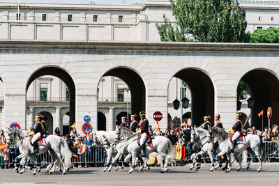 Spanish army marching during spanish national day army parade, regulares