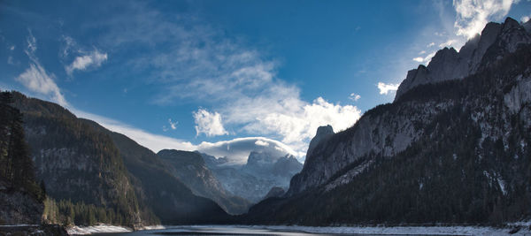 Scenic view of snowcapped mountains against sky