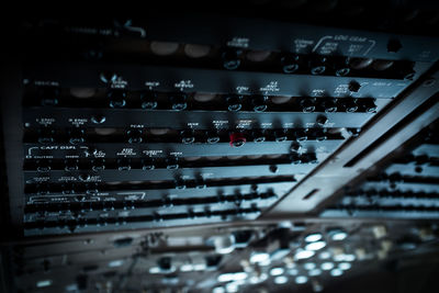 Full frame shot of control panel in airplane cockpit