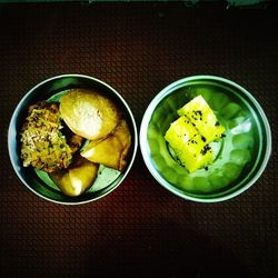 High angle view of fruits in bowl on table