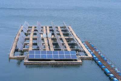 High angle view of solar panels in sea