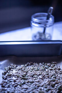 Close-up of drink in jar on table