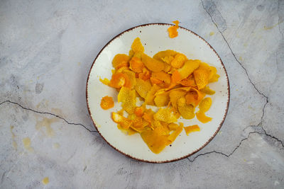 High angle view of breakfast served on table