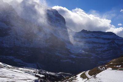 Scenic view of snowcapped mountains against sky