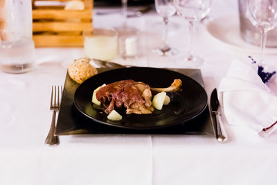 High angle view of meal served on table