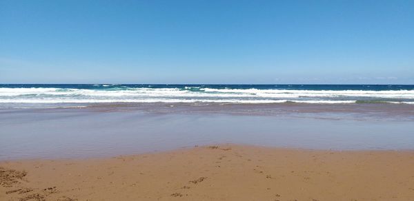 Scenic view of beach against clear sky