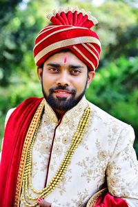 Portrait of young man wearing turban