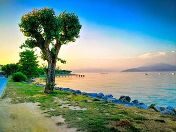 Scenic view of sea against blue sky