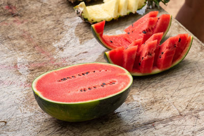 Slices of watermelon, served as snacks on the island.