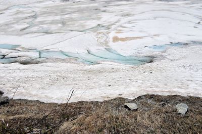 High angle view of frozen landscape