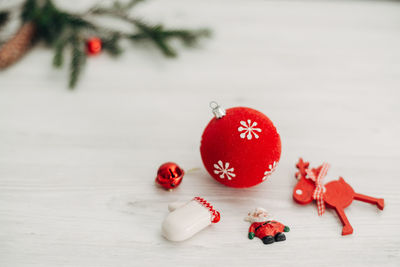 Close-up of christmas decorations on table