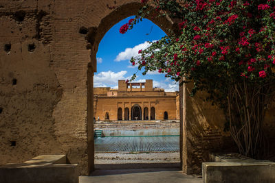 View through archway of historic building