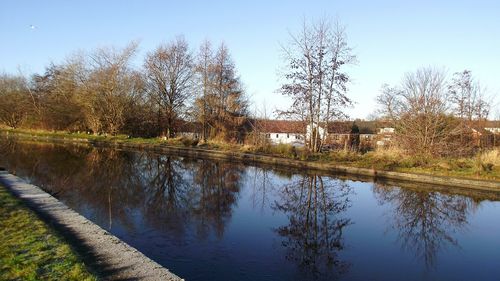 Reflection of trees in lake against sky