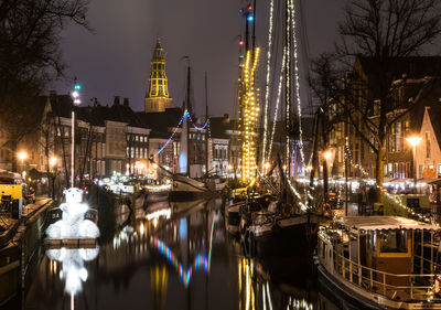 View of illuminated city at night