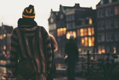 Rear view of man walking outdoors