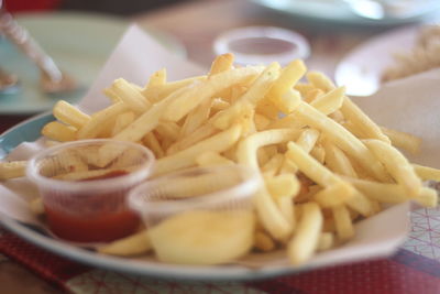 Close-up of pasta served on table