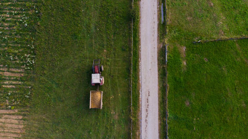 High angle view of  tractor on field