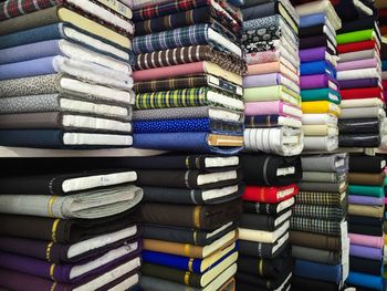 Stack of fabric for sale in shop