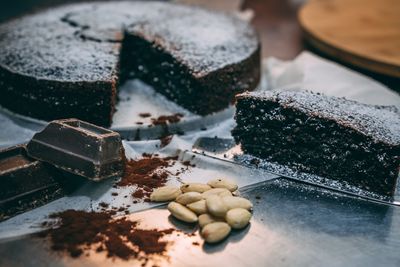 Close-up of cake in plate on table