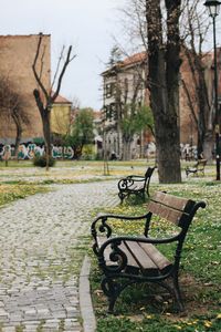 Empty bench in park