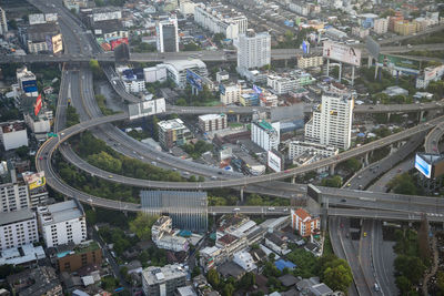 High angle view of buildings in city