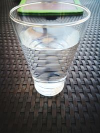 High angle view of drink in glass on table