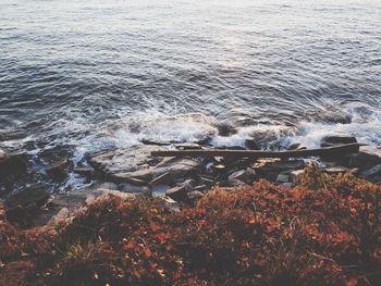 High angle view of sea waves