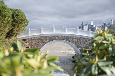 Bridge against sky in city