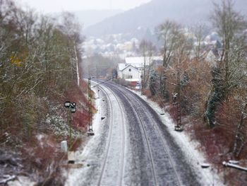 View of railroad tracks during winter