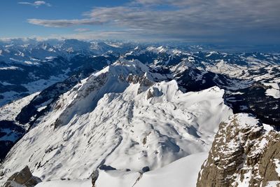 Scenic view of snowcapped mountains against sky