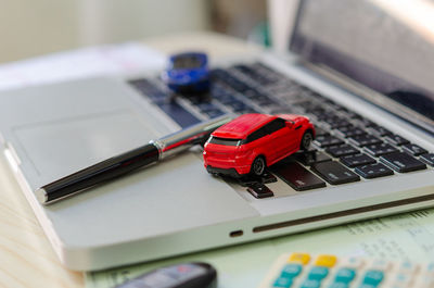 Close-up of laptop on table