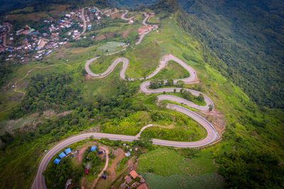 High angle view of road passing through landscape