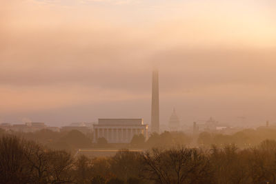 View of city at sunset