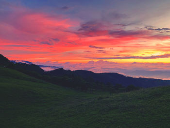 Scenic view of field against sky during sunset