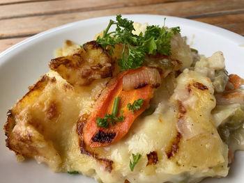 High angle view of breakfast served on table