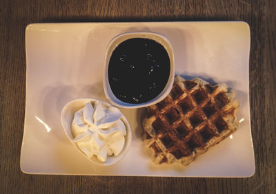 Directly above shot of breakfast served on table