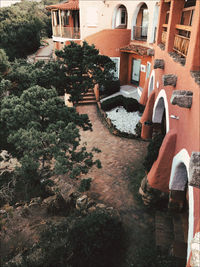 High angle view of man by building