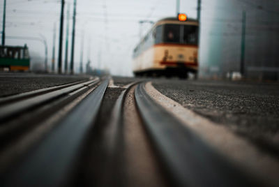 Cable car on railroad tracks