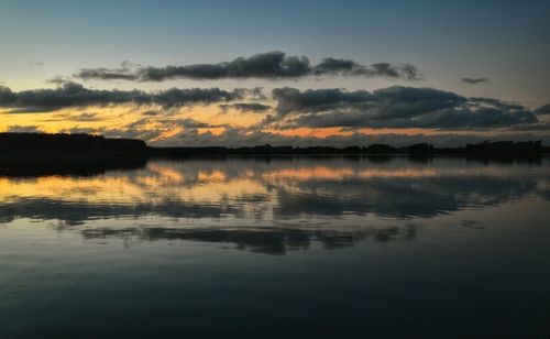 Scenic view of lake at sunset