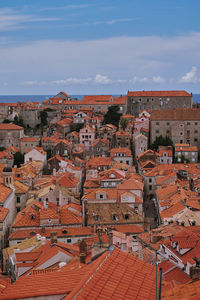 View from the city wall over the red roofs of dubrovnik, croatia. 