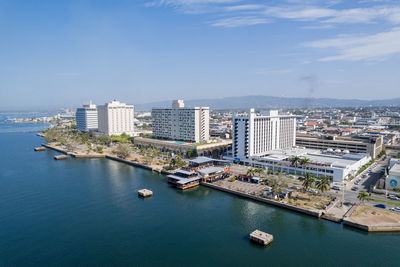 Aerial view of downtown kingston jamaica. waterfront, ocean boulevard.