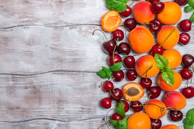 High angle view of fruits on table