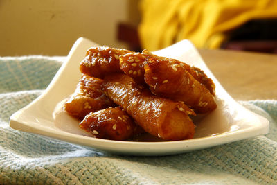 Close-up of served food in plate