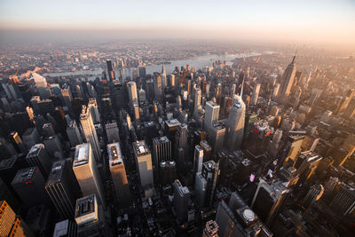 High angle view of modern buildings in city