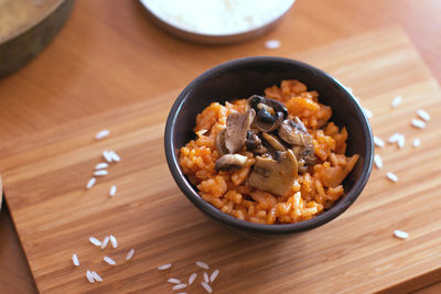 High angle view of food in bowl on table