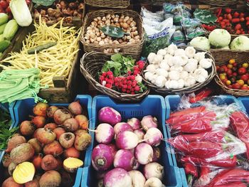 High angle view of vegetables for sale in market