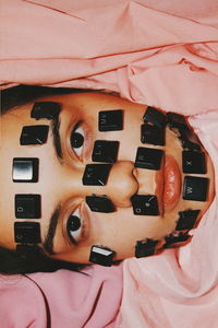 High angle view of man using mobile phone