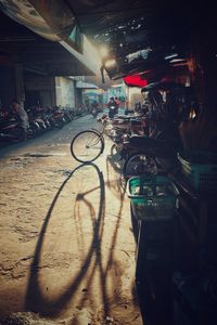 Bicycle parked on road