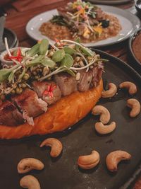 Close-up of food in plate on table