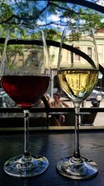 Close-up of wine in glass on table